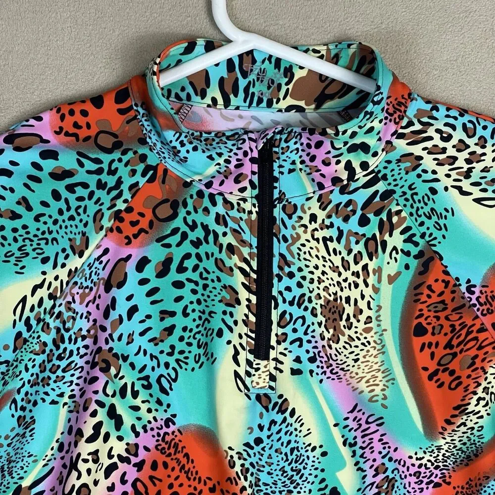 Tzu Tzu Top Womens XXL Multicolor 1/4 Zip Short Sleeve Lightweight‎ Golf Adult